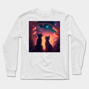 Adorable Two Cats Looking At Sunset Long Sleeve T-Shirt